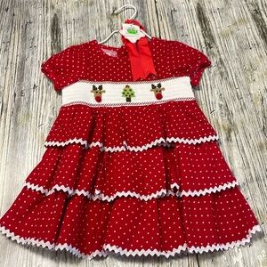 NWT Mudpie Red and White Polka Dot Embroidered Tiered Ruffle Corduroy Dress